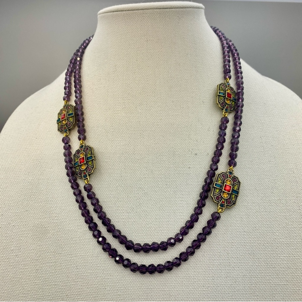 Heidi Daus Long Purple Glass Bead Multicolor Crystals Necklace, 48 inches Length